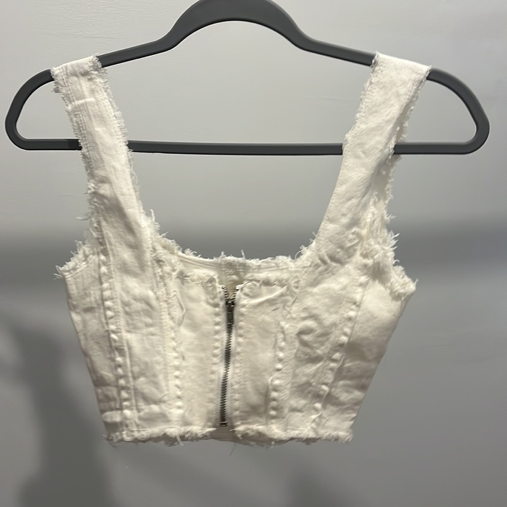 Adika White Denim Crop Top
